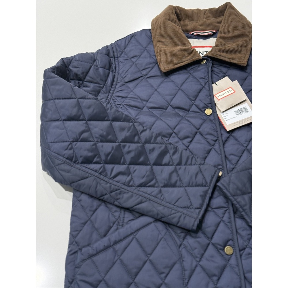 Hunter Rachel Quilted Jacket Women M Blue Snap Button Mid-Length Nylon Coat - Picture 10 of 15